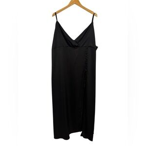 Prettylittlething Plus Black Satin Side Split Button Detail Midi Dress Size 26